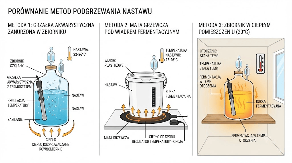 Czy trzeba podgrzewać nastaw? Temperatura fermentacji nastawu cukrowego